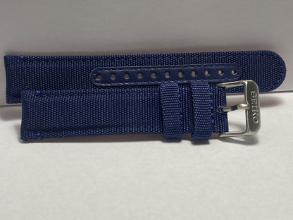 Seiko Military Watchband Blue 20mm Padded Fabric/Leather Band w/Spring Bars