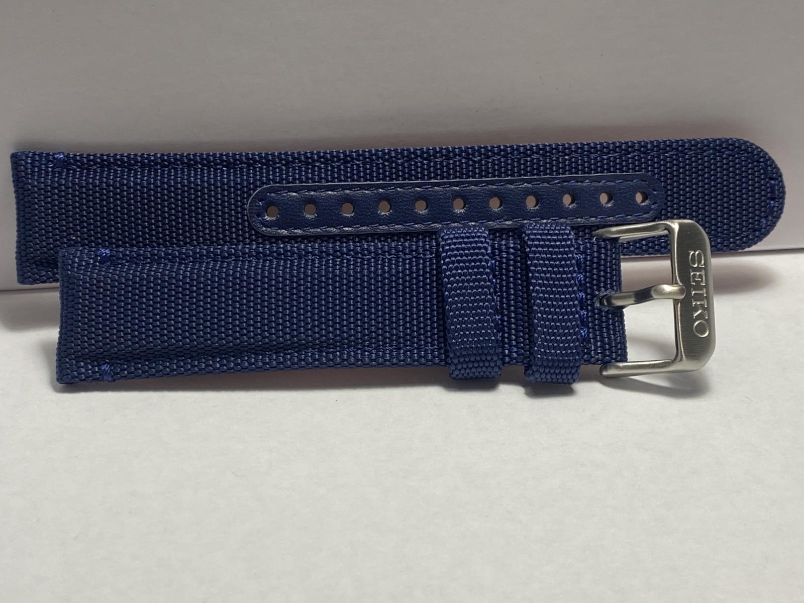 Seiko Military Watchband Blue 20mm Padded Fabric/Leather Band w/Spring Bars