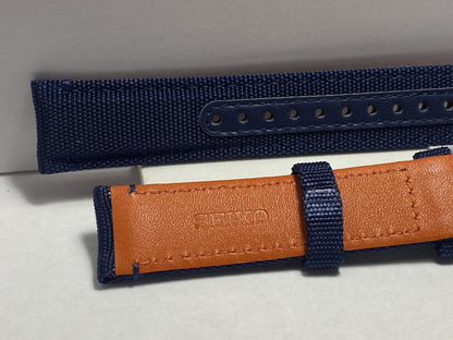 Seiko Military Watchband Blue 20mm Padded Fabric/Leather Band w/Spring Bars