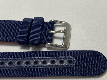 Seiko Military Watchband Blue 20mm Padded Fabric/Leather Band w/Spring Bars
