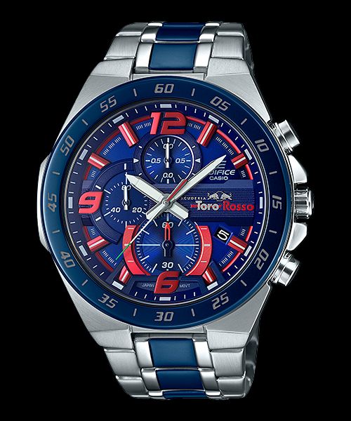 Casio Watchband Bracelet for EFR-564 TR-2AV. Original Steel Band Silver and Blue