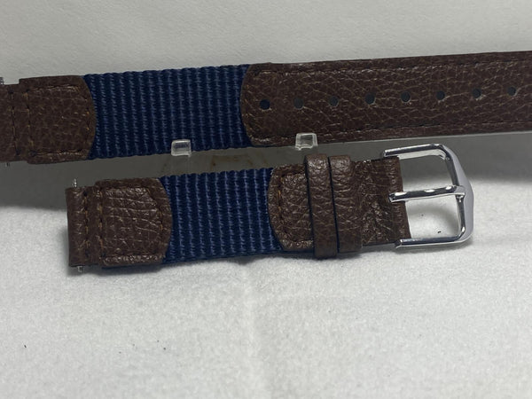 Casio Original LW-21 14mm Brown Leather and Blue Fabric Strap.2 tone: brown/blue