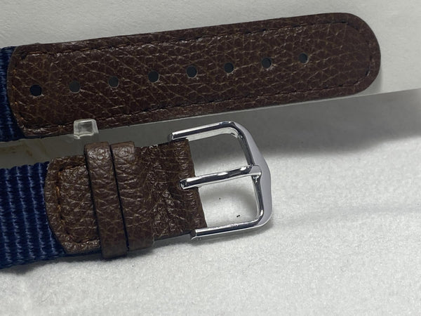 Casio Original LW-21 14mm Brown Leather and Blue Fabric Strap.2 tone: brown/blue