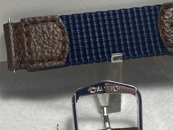 Casio Original LW-22 14mm Brown Leather and Blue Fabric Strap.2 tone: brown/blue