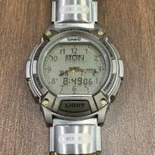 Casio Watchband ABX-70L-7AV TwinCept TeleMemo Black Leather Silver Caps