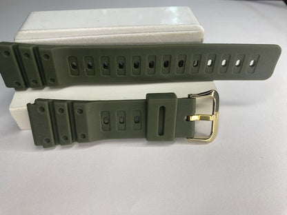 Casio Original Military Green Waterproof Watchband MQ-550. 20mm Gold Tone Buckle