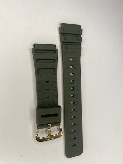 Casio Original Military Green Waterproof Watchband MQ-550. 20mm Gold Tone Buckle
