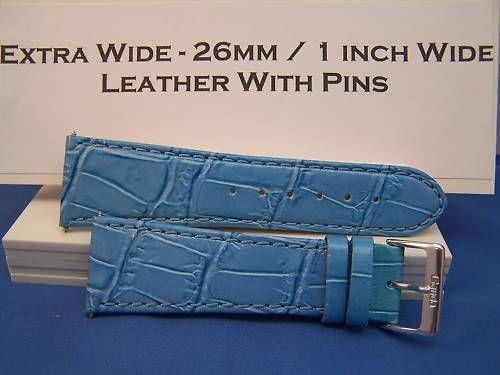 Extra Wide Leather Watchband. 26mm With Pins. Lite blue