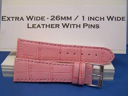 Extra Wide Leather Watchband. 26mm With Pins. Pink
