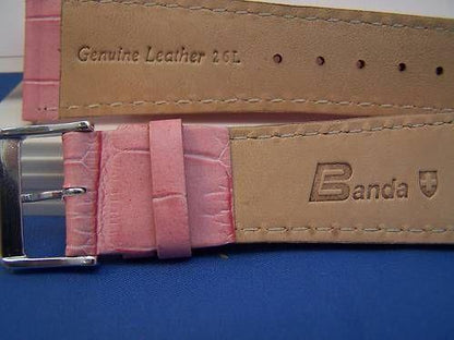 Extra Wide Leather Watchband. 26mm With Pins. Pink