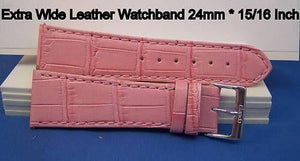 Extra Wide Leather Watchband. 24mm With Pins. Pink