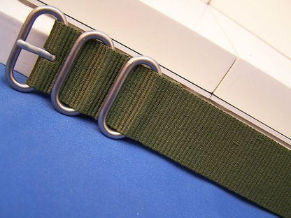 Ballistic Nylon Military Green 1 Piece Watch Strap  All Matte Steel Hardware