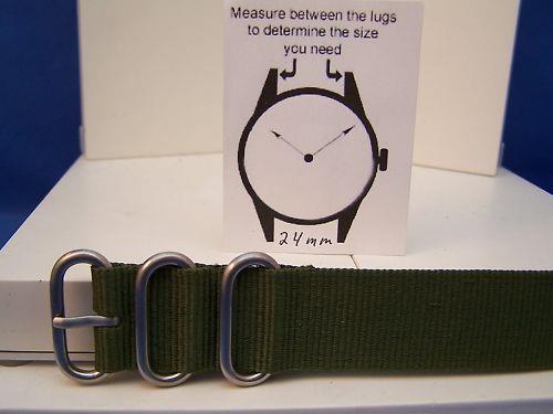 Ballistic Nylon Military Green 1 Piece Watch Strap  All Matte Steel Hardware
