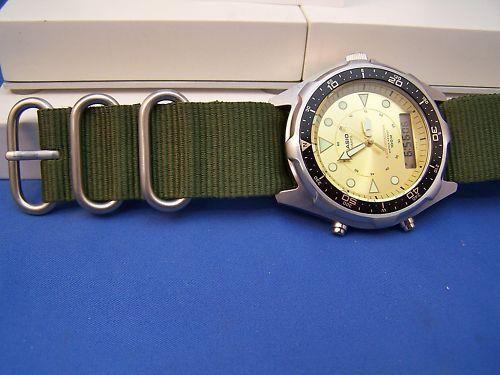 Ballistic Nylon Military Green 1 Piece Watch Strap  All Matte Steel Hardware