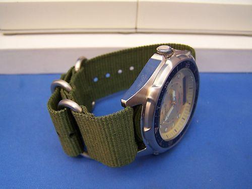 Ballistic Nylon Military Green 1 Piece Watch Strap  All Matte Steel Hardware
