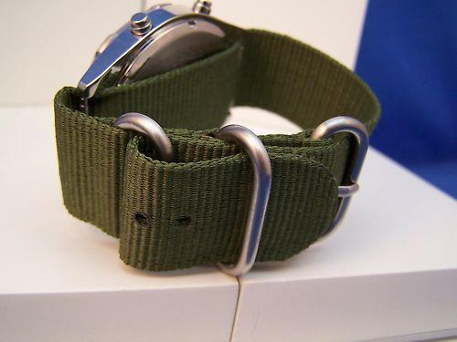 Ballistic Nylon Military Green 1 Piece Watch Strap  All Matte Steel Hardware