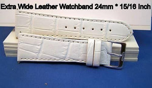 Extra Wide Leather Watchband. 24mm With Pins. White