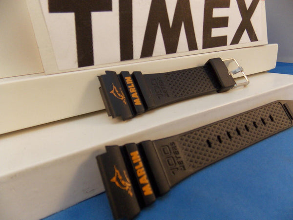 Timex watchband Marlin black Resin Orange Graphics  for 1989 Digital Analog