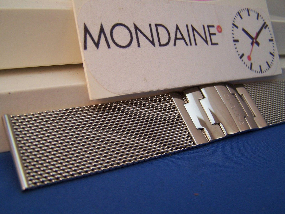 Mondaine Watch Bracelet 18mm All Stainless Steel. Mesh w/ Deployment buckle