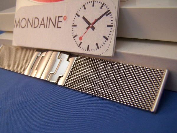 Mondaine Watch Bracelet 18mm All Stainless Steel. Mesh w/ Deployment buckle