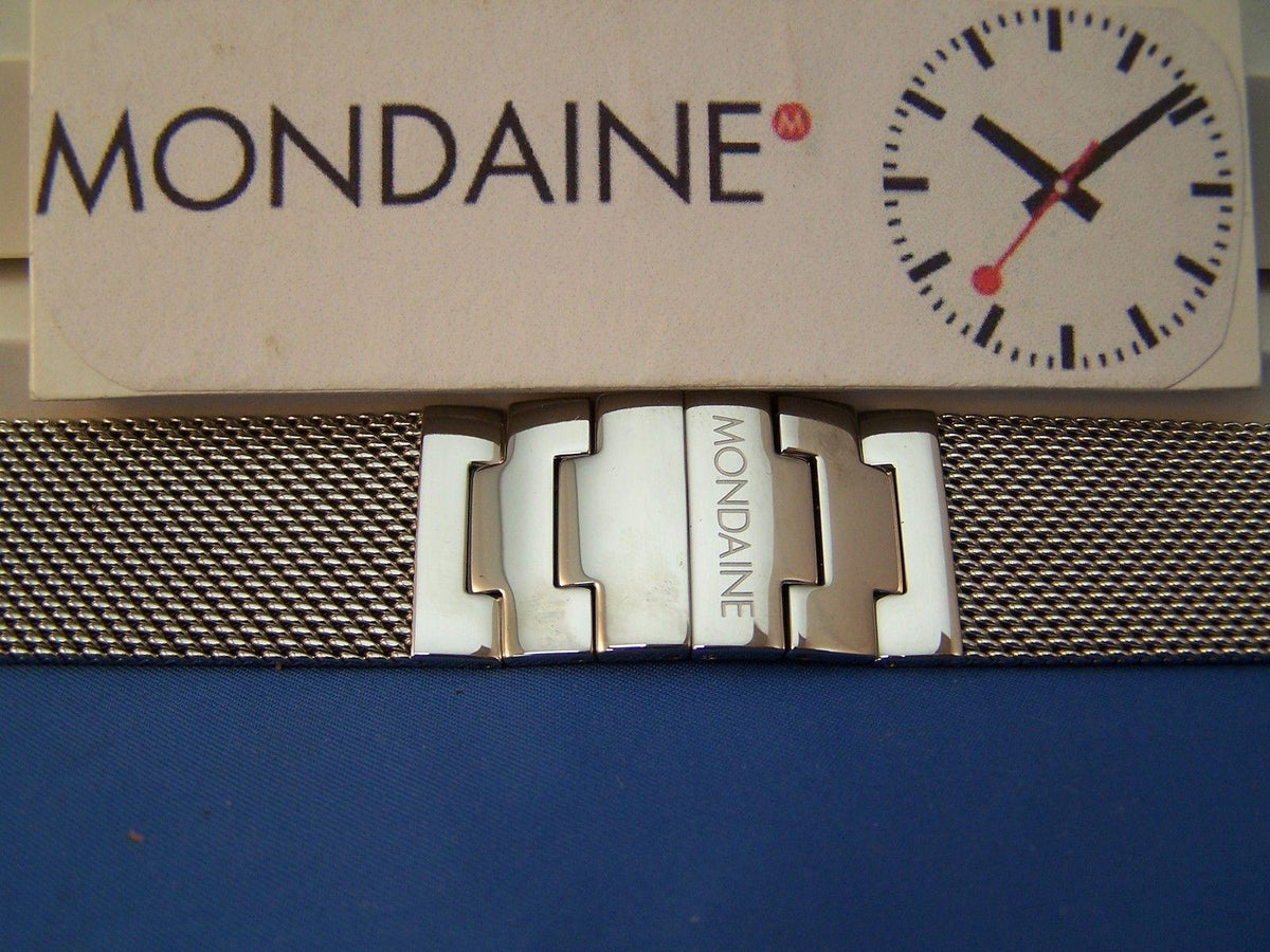 Mondaine Watch Bracelet 18mm All Stainless Steel. Mesh w/ Deployment buckle