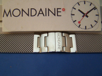 Mondaine Watch Bracelet 18mm All Stainless Steel. Mesh w/ Deployment buckle