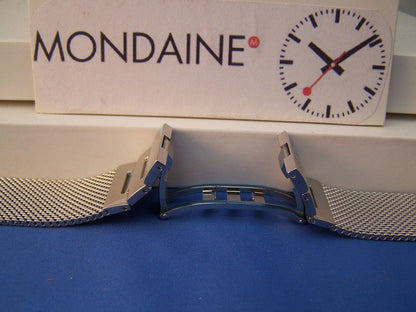 Mondaine Watch Bracelet 18mm All Stainless Steel. Mesh w/ Deployment buckle