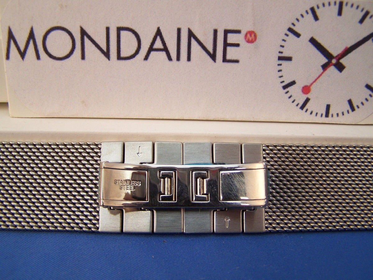 Mondaine Watch Bracelet 18mm All Stainless Steel. Mesh w/ Deployment buckle