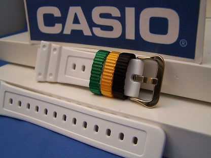 Casio Watchband DW-6900 R-7 White G-Shock Strap w/Multi-Colored Keepers