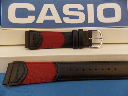 Casio Watchband W-94 HB Red/Black Nylon Mesh/Leathr 18mm Mens Illuminator Strap