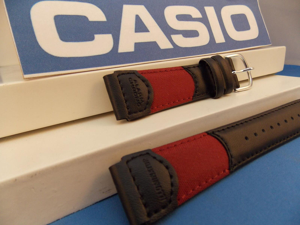 Casio Watchband W-94 HB Red/Black Nylon Mesh/Leathr 18mm Mens Illuminator Strap