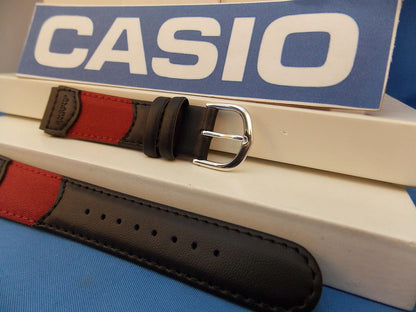 Casio Watchband W-94 HB Red/Black Nylon Mesh/Leathr 18mm Mens Illuminator Strap