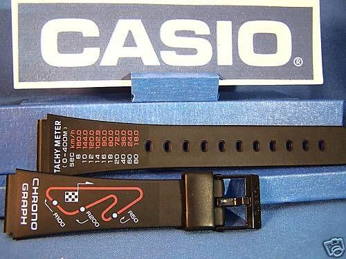 Casio watchband SW-201. Black Resin With Graphics