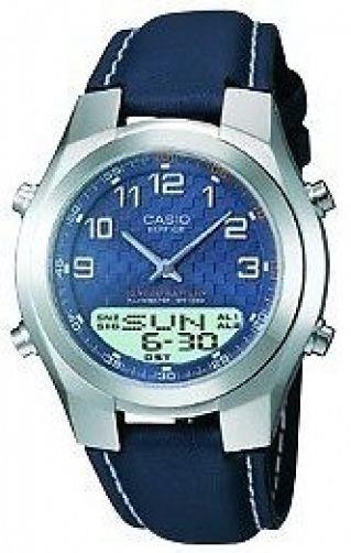 Casio watchband EFA-111 L-2 blue Leather Edifice Watchband- w/ Attach Pins