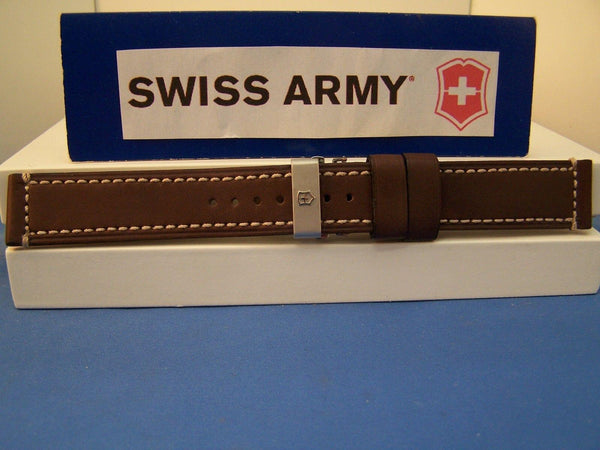 Swiss Army watchband Chrono Pro Stitched Brown Leather w/ Deploy Bkle 21mm