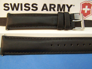 Swiss Army watchband Field. 20mm Black Leather Logo Buckle. Stitched and Padded