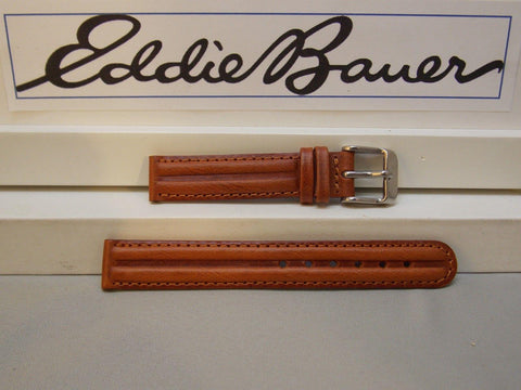 Eddie Bauer 14mm Wide Ladies Leather Brn Padded/Stitched WatchBand W/Pins