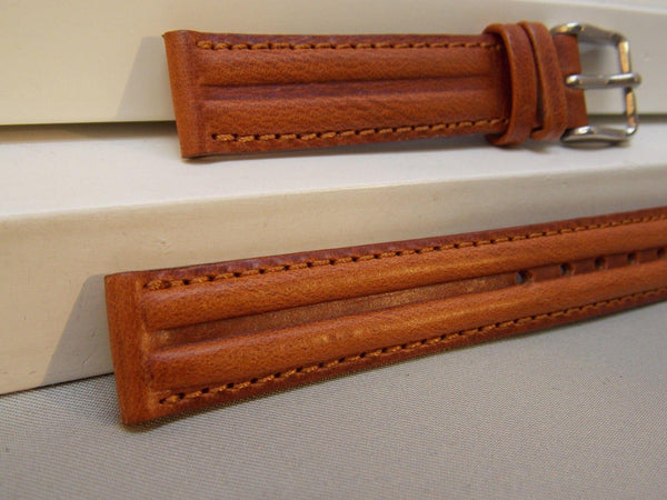 Eddie Bauer 14mm Wide Ladies Leather Brn Padded/Stitched WatchBand W/Pins