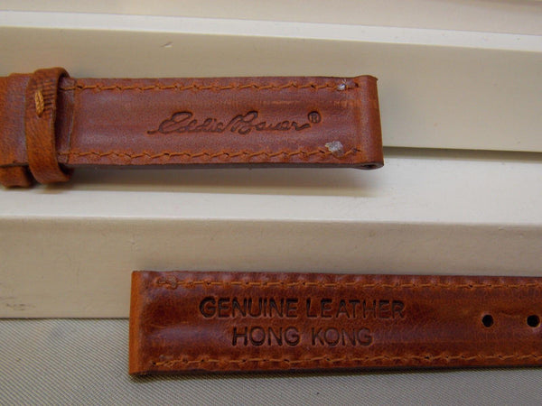 Eddie Bauer 14mm Wide Ladies Leather Brn Padded/Stitched WatchBand W/Pins