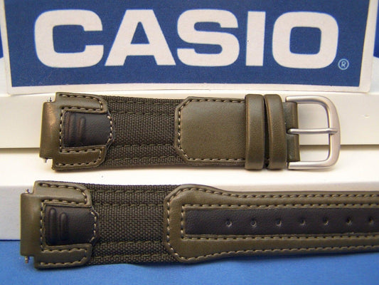 Casio Watchband AQF-100 WB-3 Green/Black Cloth/Leather. Military Style 17mm.