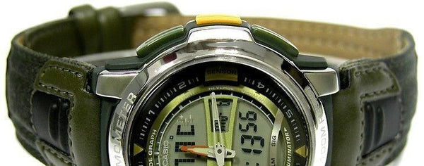 Casio watchband AQF-100 WB-3 Green/Black Cloth/Leather. Military Style 17mm.