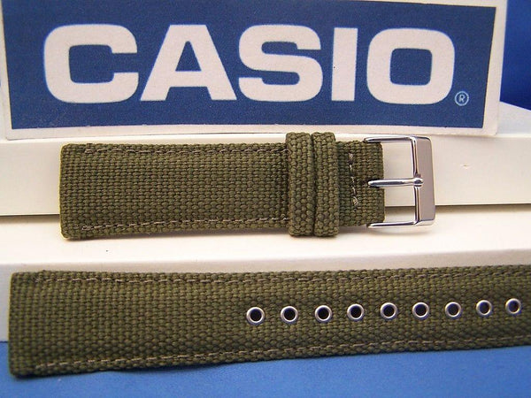 Casio watchband AMW-102 B-3 Military Green Cloth/lther 20mm w/Rivet Eyelet/Pins