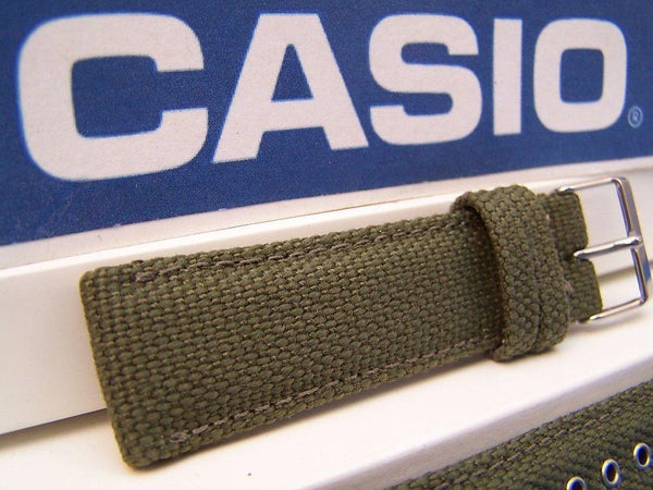 Casio watchband AMW-102 B-3 Military Green Cloth/lther 20mm w/Rivet Eyelet/Pins
