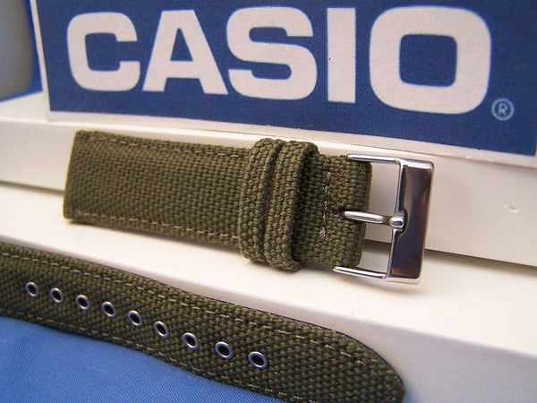 Casio watchband AMW-102 B-3 Military Green Cloth/lther 20mm w/Rivet Eyelet/Pins
