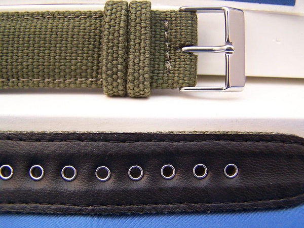 Casio watchband AMW-102 B-3 Military Green Cloth/lther 20mm w/Rivet Eyelet/Pins