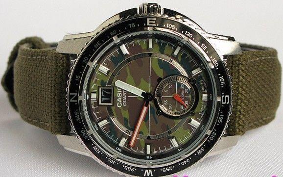 Casio watchband AMW-102 B-3 Military Green Cloth/lther 20mm w/Rivet Eyelet/Pins