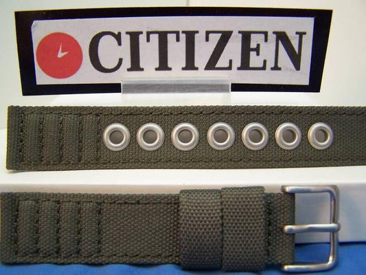 Citizen watchband military style 18mm khaki fabric steel eyelets. Washable