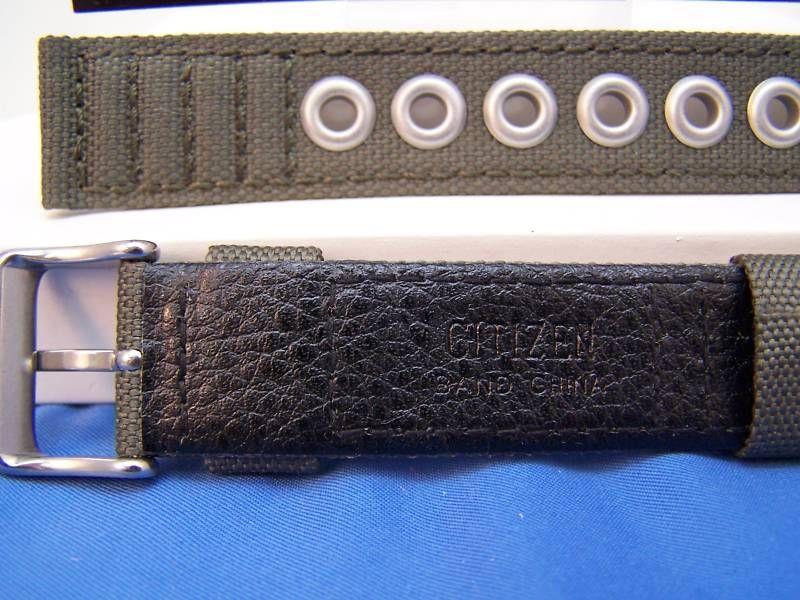 Citizen watchband military style 18mm khaki fabric steel eyelets. Washable