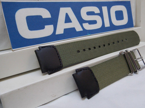 Casio watchband AE-1200, MRW-200 Military Colors Green/Black Nylon/Leather 18mm