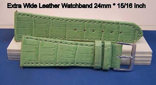 Extra Wide Leather Watchband. 24mm With Pins. Lt Green